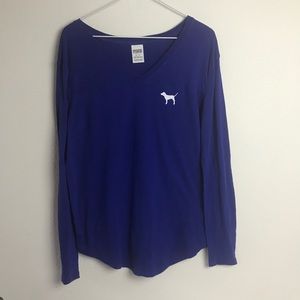 PINK Victoria's Secret Blue Vneck Shirt Size M